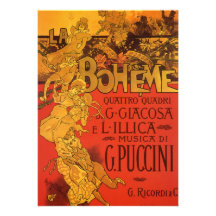 Vintage Art Nouveau Music; La Boheme Opera, 1896 Personalized Invitation