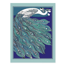 Vintage Art Nouveau Peacock Postcard