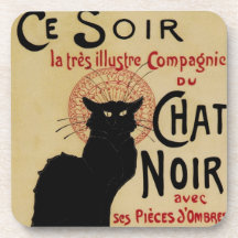Vintage Art Nouveau Poster; Ce Soir Chat Noir Drink Coasters