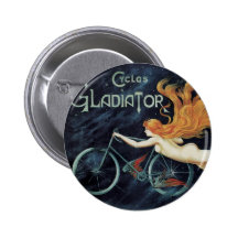 Vintage Art Nouveau Redhead Woman Gladiator Cycles Buttons