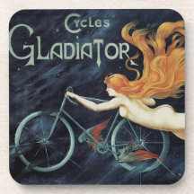 Vintage Art Nouveau Redhead Woman Gladiator Cycles Beverage Coasters