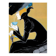 Vintage Art Nouveau, Woman Drinking Marco Polo Tea Postcard
