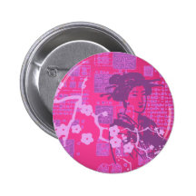 Vintage Asian Collage Pinback Button