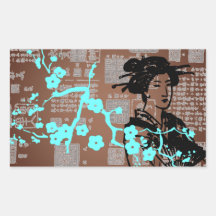 Vintage Asian Collage Rectangle Stickers