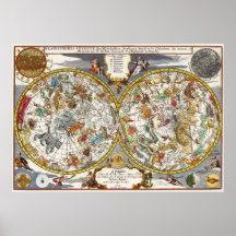 Vintage Astronomy, Celestial Planisphere Map Poster
