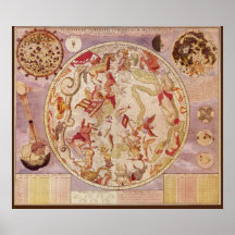Vintage Astronomy, Celestial Planisphere Star Map Print