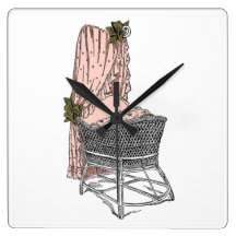 Vintage Baby Bassinet Peach Sage Wall Clock