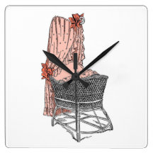 Vintage Baby Bassinet Peach Wall Clock