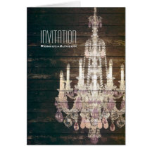 vintage barnwood purple chandelier wedding greeting card