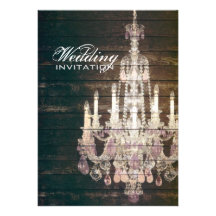vintage barnwood purple chandelier wedding personalised invitation