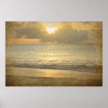 Vintage beach sunset Poster