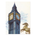 Vintage Big Ben Clock Tower Horse Statue, London Postcards