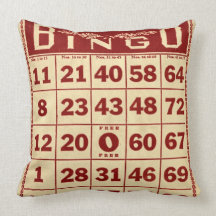 Vintage Bingo Red & White Decorative Pillow