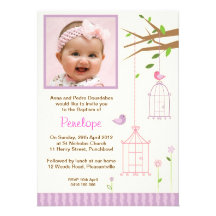 Vintage Bird Cage Christening Invitations