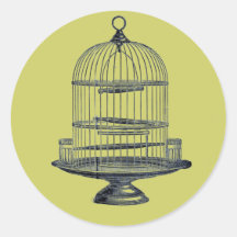Vintage Bird Cage Round Sticker