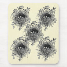 Vintage Bird Nest Illustration Mouse Mats