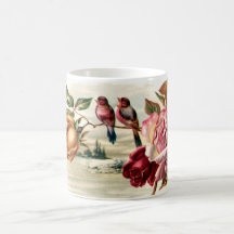 Vintage Bird Roses Cup Mugs
