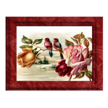 Vintage Bird Roses Postcard