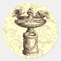 Vintage Birdbath Round Sticker