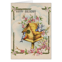 Vintage Birdhouse Birthday Card