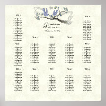 Vintage Birds Lavender and Yellow Seating Chart Posters
