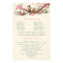 Vintage Birds Pink Flowers Wedding Program Custom Stationery