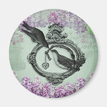 Vintage Birds With Heart Locket Apparel and Gifts Fridge Magnets