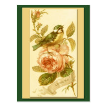 Vintage Birthday Card With Bird And Roses Postcards