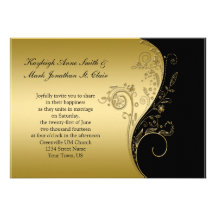 Vintage Black and Gold Wedding Invitation