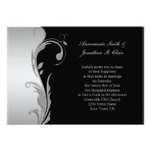 Vintage Black and Silver Wedding Invitation