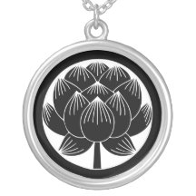 VINTAGE BLACK AND WHITE LOTUS PRINT PERSONALIZED NECKLACE