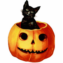 Vintage Black Cat and Pumpkin Magnet Sculpture Photo Cutout