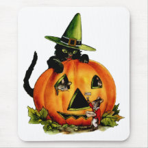 Vintage Black Cat and Pumpkin Mousepad
