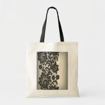 Vintage black Lace  beige Paris Fashion Canvas Bags