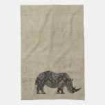 Vintage Black Rhinoceroses Silhouette Towel