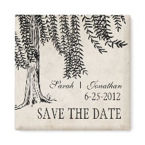 Vintage Black Weeping Willow Save The Date Fridge Magnets