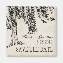 Vintage Black Weeping Willow Save The Date Fridge Magnets