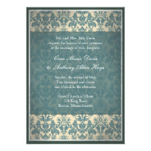 Vintage Blue Damask Wedding Invitation