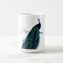 Vintage Blue Elegant Colourful Peacock Coffee Mugs