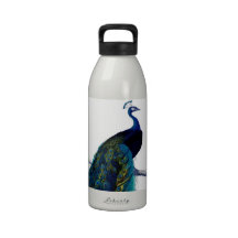Vintage Blue Elegant Colourful Peacock Water Bottles