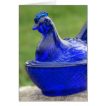 Vintage Blue Glass Hen Card