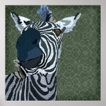 Vintage Blue & White Zebra Art Canvas Print