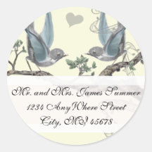 Vintage Bluebird Wedding Return Address Round Stickers