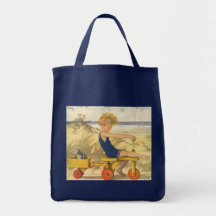 Vintage Boy Playing at the Beach with Sand Toys Tote Bag