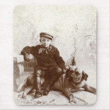 Vintage Boy With Dog Mouse Pad