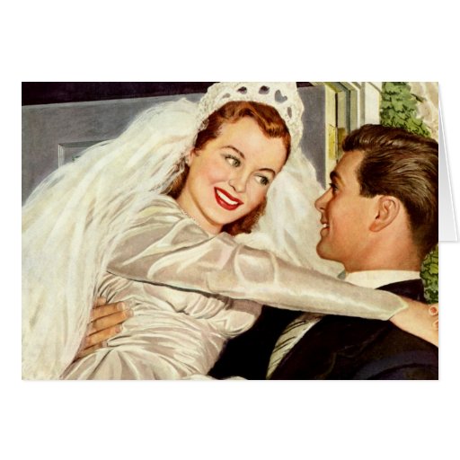 Vintage Bride and Groom; Happy Newlyweds Greeting Card