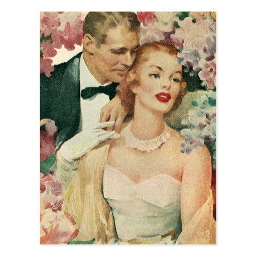 Vintage Bride and Groom Newlyweds and Flowers Post Card