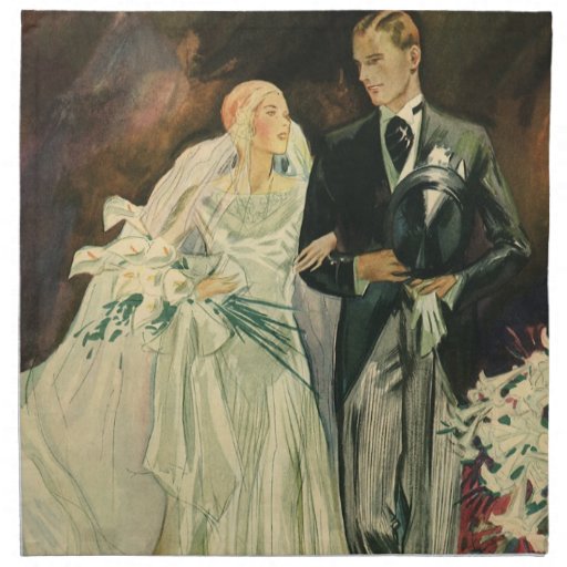 Vintage Bride and Groom; Newlyweds Just Married! Cloth Napkins
