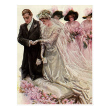 Vintage Bride Groom, Victorian Wedding Ceremony Postcard