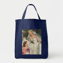 Vintage Bride with Flower Girl on Her Wedding Day Bags